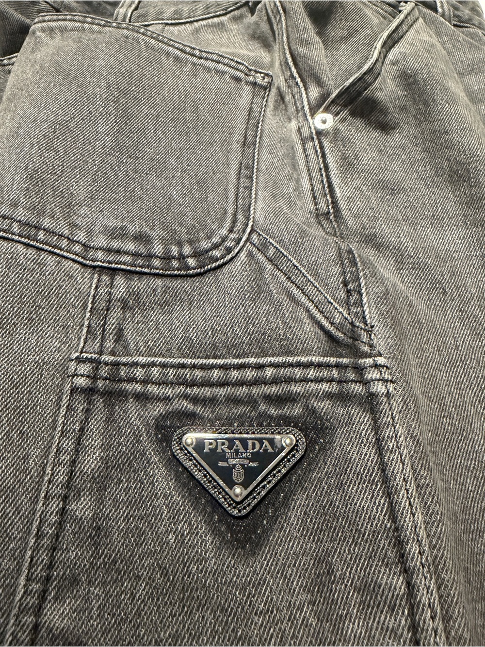 PRADA Men's Gray Denim Carpenter Jeans with Signature Logo Patch